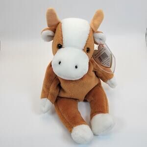 Rare Ty Beanie Baby Bessie the Cow 1995 PVC Pellets Brown White Plush — MWMT